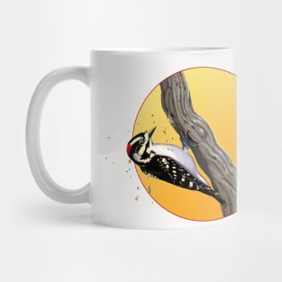 Downy Woodpecker Pecking Wood Mug